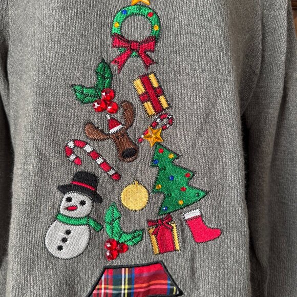 Karen Scott Gray Christmas Tree Sweater Large - Picture 3 of 12